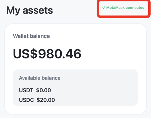 Screen showing MetaMask connected to Dollarparking